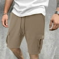thumbnail image 1 of TQWQT Sweat Shorts Men Dressy Casual Big and Tall Cargo Shorts Drawstring Elastic Waist Biker Shorts Athletic Workout Gym Cotton Cargo Shorts with 5 Pockets Khaki 2XL, 1 of 6