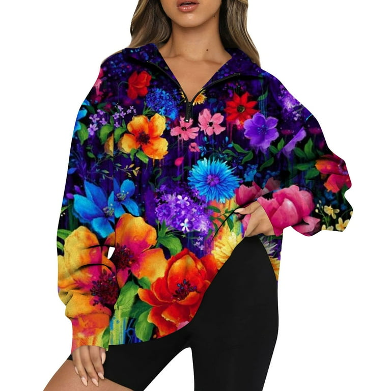 TQWQT Sweaters for Women Trendy Oversized Half Zip Pullover Lapel Neck Long Sleeve Sweatshirt Quarter Zip Hoodie Sweater Teen Girls Fall Y2k Clothes Multicolor S Walmart