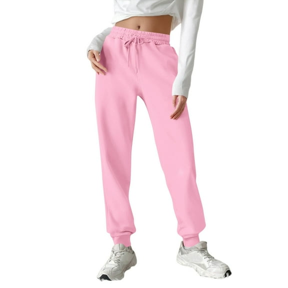 TQWQT Sweatpants Women Pink Joggers Trendy Summer High Waisted Drawstring Pants Plus Size Joggers Baggy Lounge Pants with Pockets Pink S