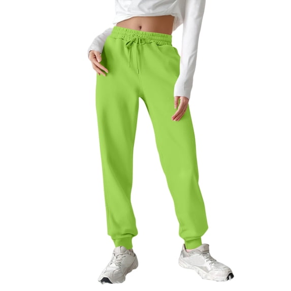 TQWQT Sweatpants Women Wide Leg Pants Casual Baggy High Waisted Drawstring Lounge Pants Fluorescent Green Joggers Trendy Summer Wide Leg Pants with Pockets Fluorescent Green L