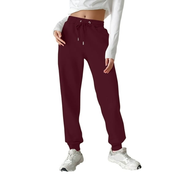 TQWQT Sweatpants Women Wine Joggers Baggy High Waisted Straight Leg Loose Drawstring Lounge Pants Joggers Trendy Summer Wide Leg Pants with Pockets Wine S