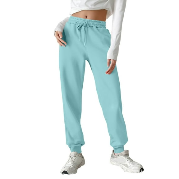 TQWQT Sweatpants for Teen Girls High Waisted Wide Leg Pants Drawstring Lounge Pants Baggy Light Blue Joggers with Pockets Light Blue S