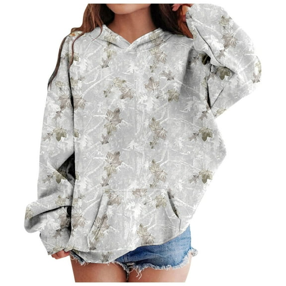 TQWQT Sweatshirts for Teen Girls Camo Hoodie Long Sleeve Maple Leaf Print Cute Graphic Hoodie Drawstring Pullover 9-10 Years Kids Clothes
