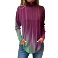 thumbnail image 1 of TQWQT Tunic tops for Women Loose Fit Dressy Color Block Print Tunic Top Long Sleeve Floral Printed Shirt Fall Turtleneck T-Shirt Curved Hem Graphic Tee Hot Pink XL, 1 of 5