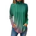 thumbnail image 1 of TQWQT Turtle Necks Tops for Women Long Sleeve Color Block Printed Curved Hem Graphic Tee Mockneck Loose Fit T Shirts Plus Size Fall Shirts Green S, 1 of 5