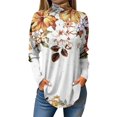 thumbnail image 1 of TQWQT Turtle Necks Tops for Women Long Sleeve Floral Curved Hem Graphic Tee Plus Size Turtleneck Loose Fit T-Shirt Fall Tunic Top White XL, 1 of 5