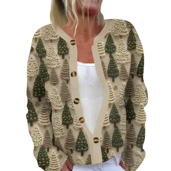 TQWQT Ugly Christmas Sweater Women Plus Sizes Cardigans Sweater Open Front Santa Xmas Tree Print Cute Graphic Sweater Button Down Cardigan Knitteds Clothes Yellow 2XL