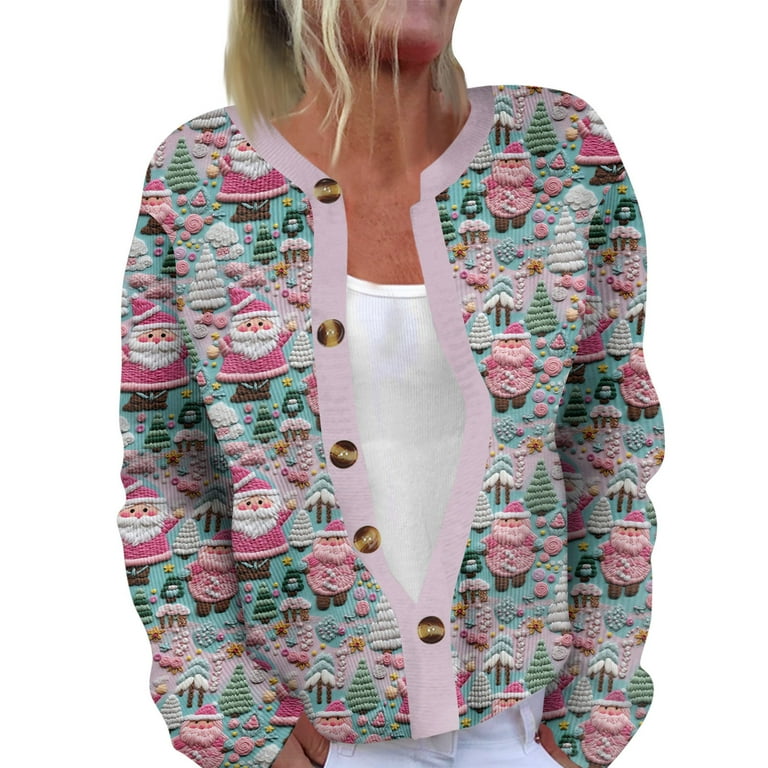 TQWQT Ugly Christmas Sweaters for Women Plus Size Open Front Santa