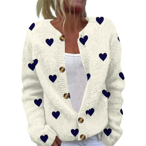 TQWQT Valentines Day Sweater Women 2025 Open Front Love Heart Print Holiday Sweater Button Down Cardigan Cute Plus Size Women Clothes XL