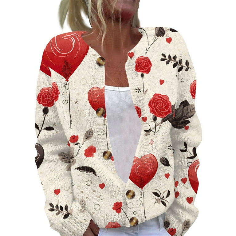 TQWQT Valentines Day Sweaters for Women 2025 Heart Cardigan