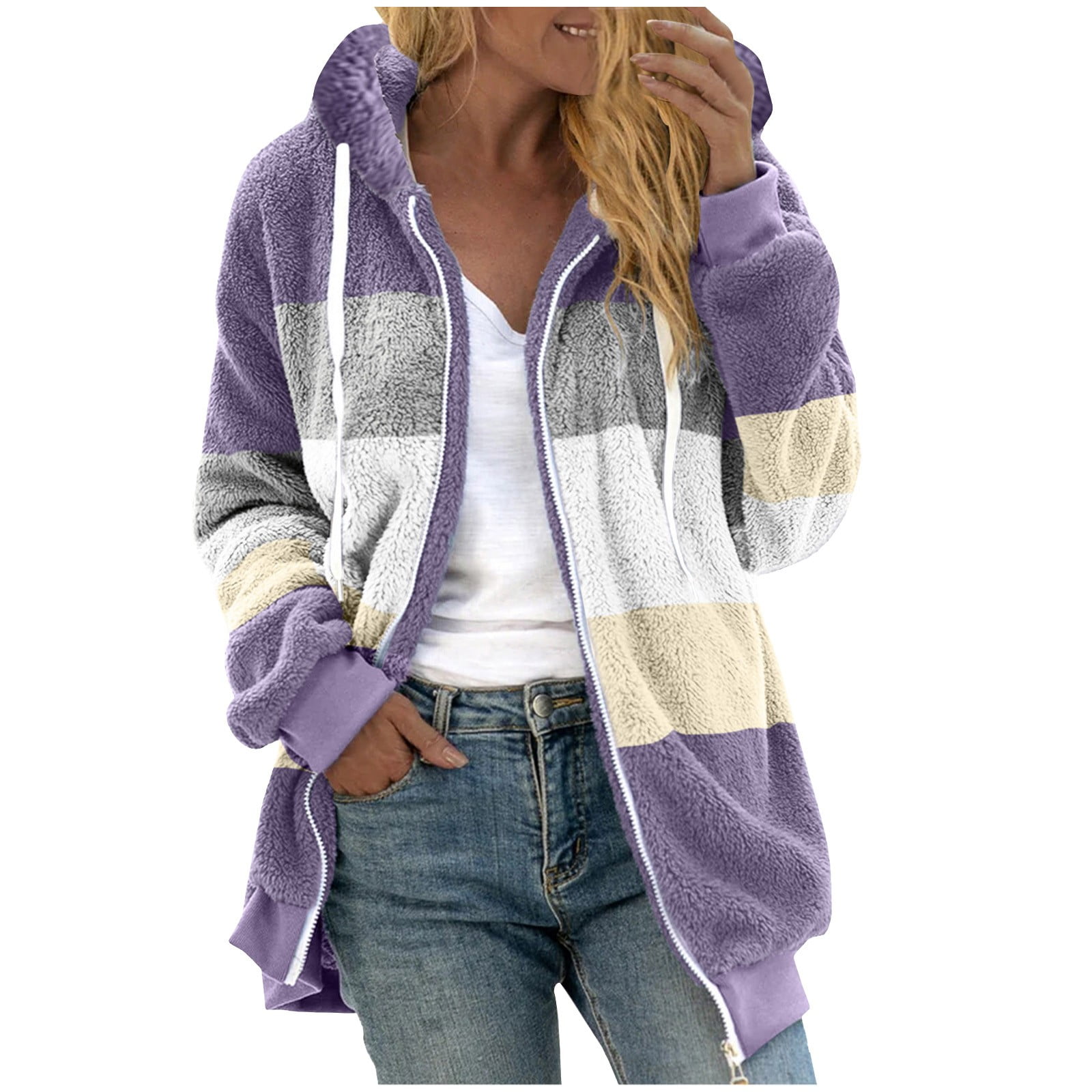 Women's Zip Up Hoodies - Solid Color & Color Block Lightweight Sweatshirt, Plus Size Available - View #7