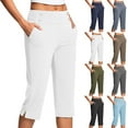 thumbnail image 1 of TQWQT White Capris for Women Summer Straight Leg Athletic Workout Capris with Pockets Tummy Control Capri Yoga Pants High Waist Plus Size Athletic Capri M, 1 of 9