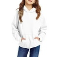 thumbnail image 1 of TQWQT White Plain Hoodie for Girls Long Sleeve Solid Basic Cute Pink Hoodie Drawstring Preppy Pullover Kids Clothes Size 9-10 Years, 1 of 5