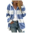 thumbnail image 1 of TQWQT Winter Fleece Jackets for Women, Women Winter Fleece Coat Casual Colorblock Plush Hooded Jacket Zipper Cardigan Outerwear Blue L, 1 of 5
