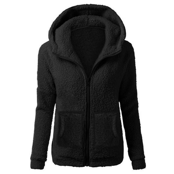 TQWQT Winter Jackets for Women 2025 Warm Fuzzy Zip up Hoodies Jackets Long Sleeve Sherpa Jacket Fleece Coat with Pocket Black L