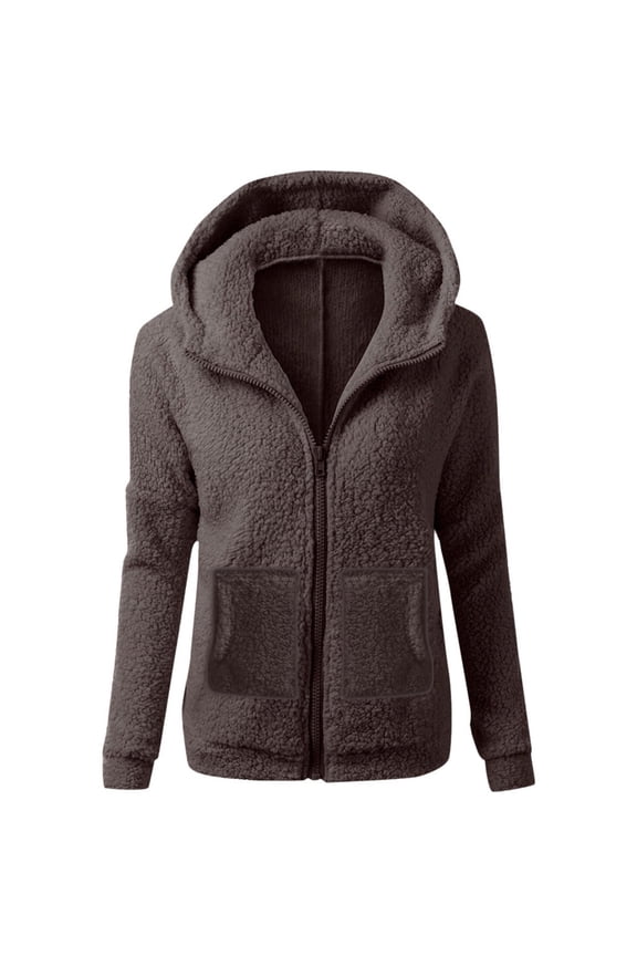 Winter Jackets for Women Fleece Sherpa Jackets Fuzzy Shearling Zip Coats Warm Hoodies Sweatshirt Jackets with Pocket Coffee XL