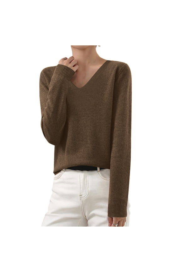 Winter Sweaters for Women Basic Knit Sweater Long Sleeve Shirt Lightweight Dark Gray Sweater Soft Cotton V Neck Pullover Sweaters Dressy Fall Tops Dark Gray XL