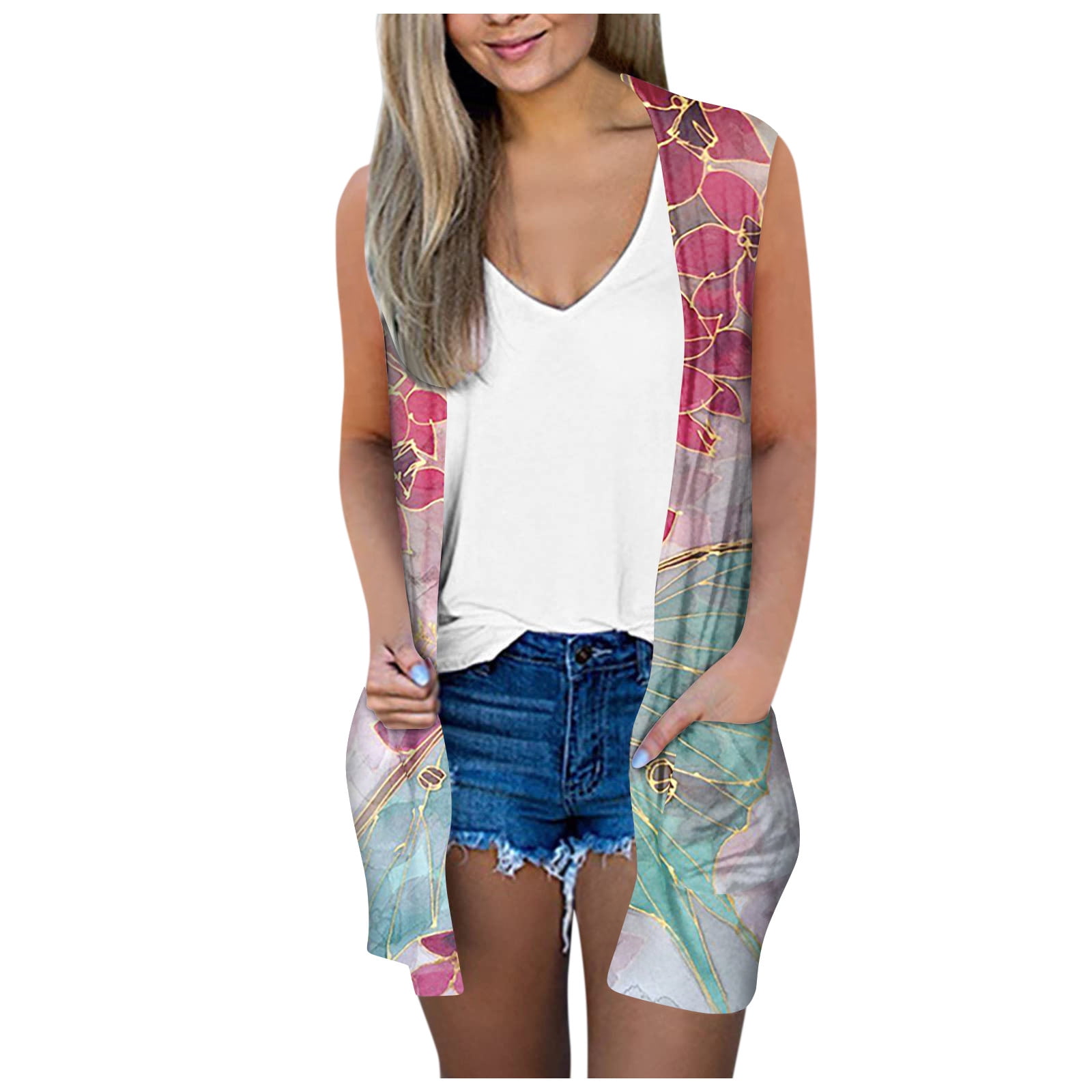 TQWQT Women Cardigan Sleeveless Casual Open Front Lightweight Summer