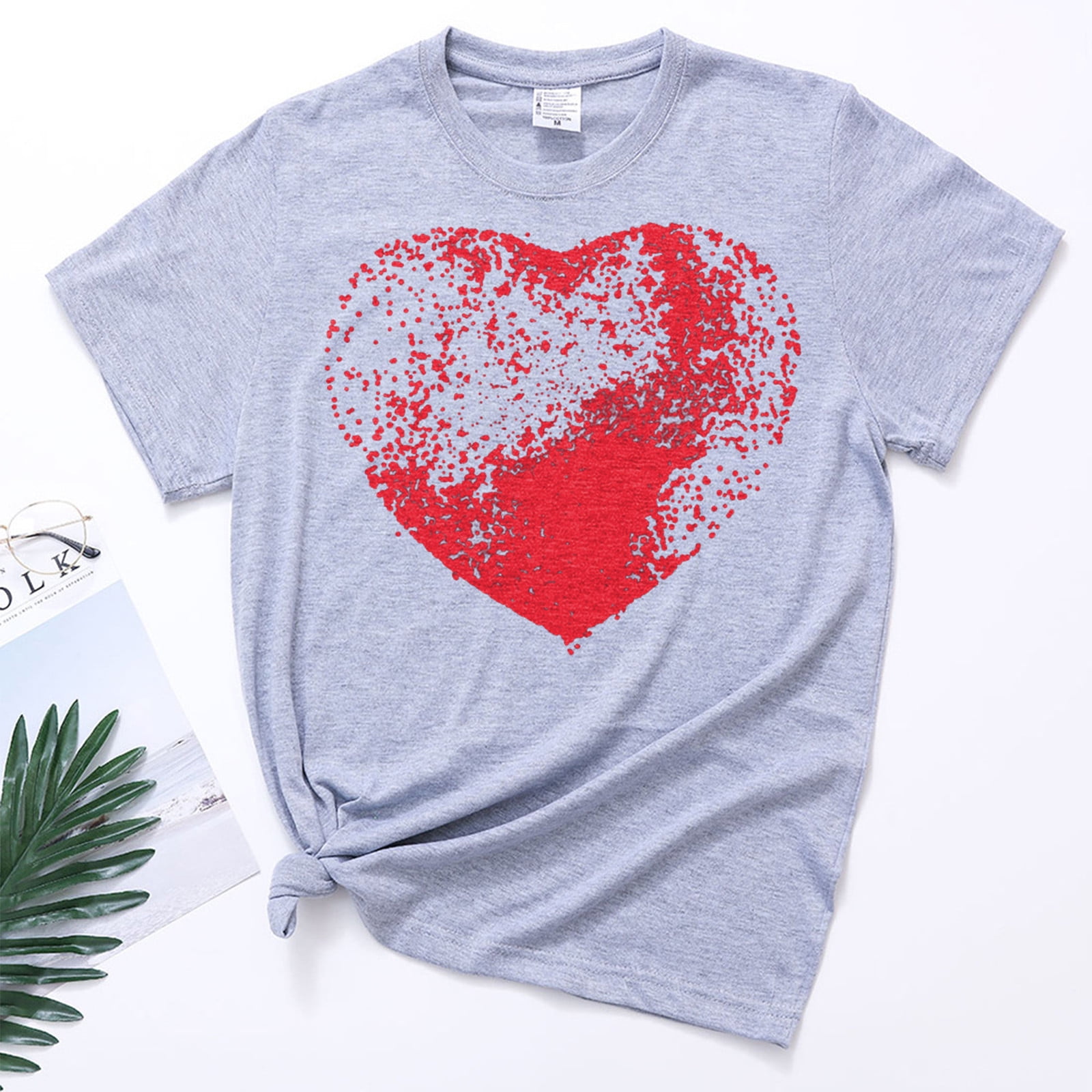 Womens Heart Graphic Tee Cute Front Back Letters Print T-Shirt  Loose Summer Casual Crewneck Short Sleeve Shirts Tops : Clothing, Shoes &  Jewelry
