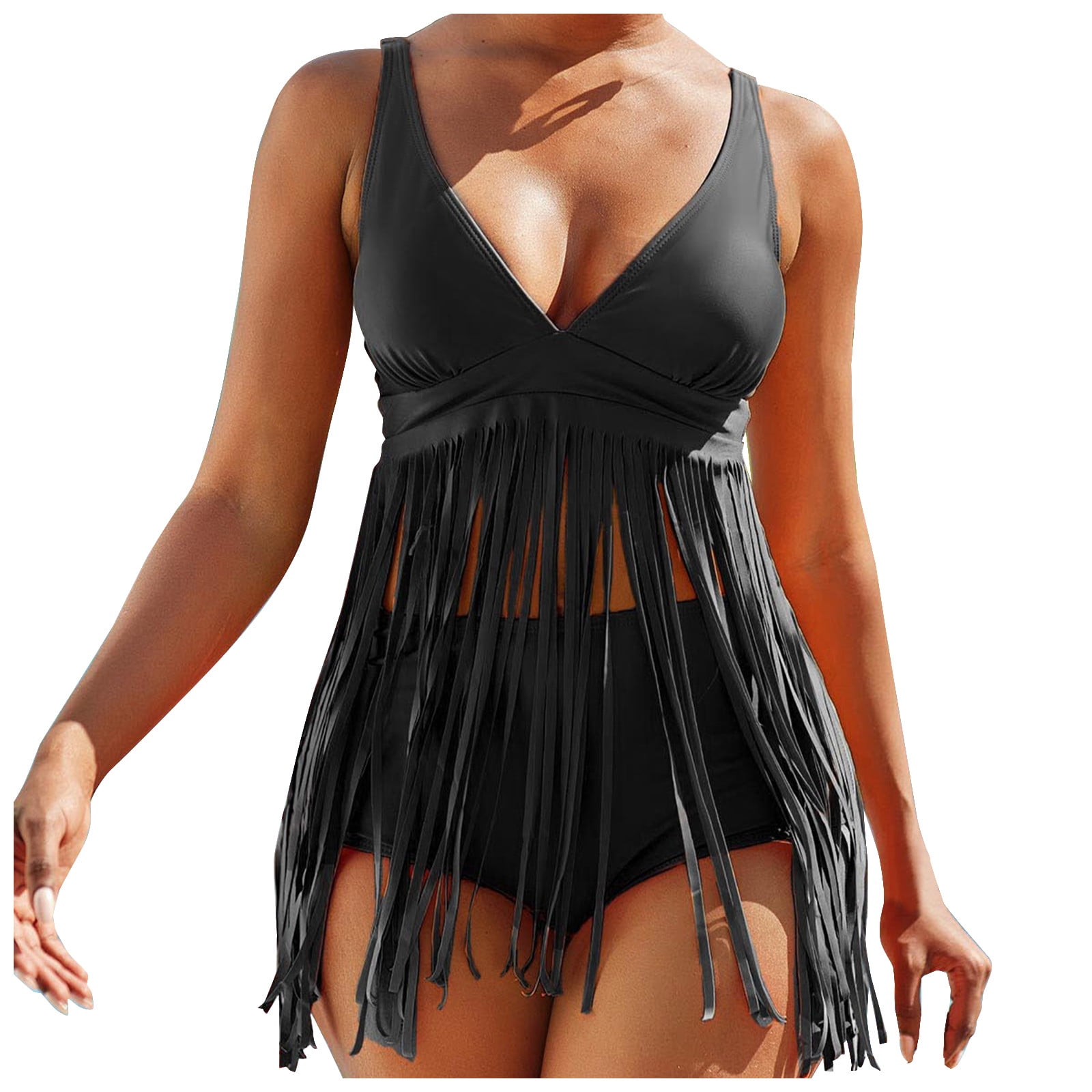Tummy Control Swimsuits for Women Halter High Rise Colorful Fringe