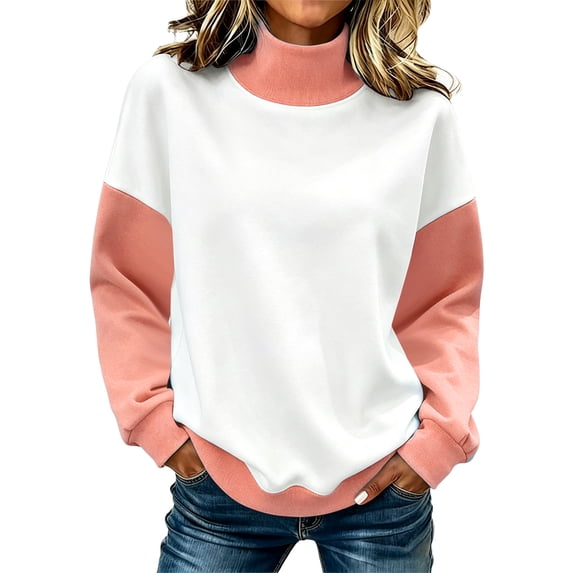 TQWQT Women Mock Neck Sweatshirt Loose Drop Shoulder Color Block Raglan Long Sleeve Tops Soft Contrast Sleeve Casual Pullover Shirts Watermelon Red XXL
