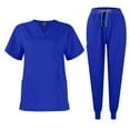 thumbnail image 1 of TQWQT Women Scrubs Sets Plus Size Nursing Scrubs Stretchy V Neck Scrub Pants and Tops Medical Scrubs Scrub Sets with Pockets Royal Blue L, 1 of 6