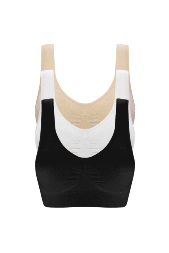 TQWQT Women Sport Bra Plus Size Cotton Breathable Underwear with Pads Push Up Bra 3-Pack