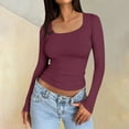 thumbnail image 1 of TQWQT Women Tops Tight Long Sleeve Shirts Cute Y2k Deep Red Shirts Slim Fit Crop Tops Square Neck Tshirts Trendy Basic Teen Girls Winter Clothes XL, 1 of 6