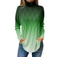 thumbnail image 1 of TQWQT Women Turtleneck Shirt Loose Fit Color Block Print Tunic Top Long Sleeve Plus Size Shirt Fall Turtleneck T-Shirts Curved Hem Graphic Tee Green M, 1 of 5
