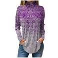 thumbnail image 1 of TQWQT Women Turtleneck Shirt Loose Fit Floral Print Tunic Top Long Sleeve Plus Size Shirt Fall Turtleneck T Shirts Trendy Curved Hem Graphic Tee Purple M, 1 of 5