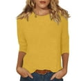 thumbnail image 1 of TQWQT Women's 3/4 Sleeve Tops Round Neck Solid Color Shirt Casual Trend T-Shirt Summer Pullover Basic Tees Blouses Yellow M, 1 of 5