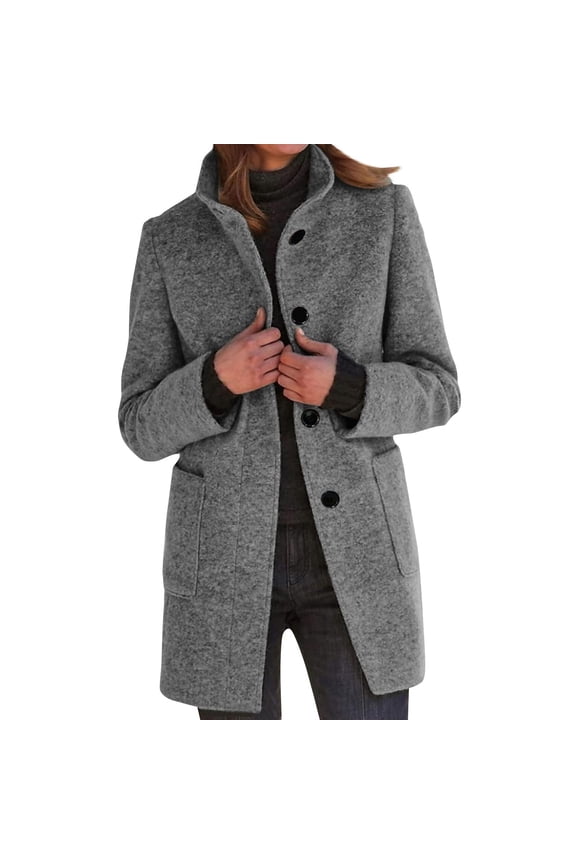 TQWQT Women's Black Pea Coats Clearance Wool Blazer Jacket Long Shawl Collar Plus Size Peacoat Winter Wool Blend Overcoat Light Gray 2XL