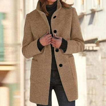 TQWQT Women's Black Pea Coats Clearance Wool Blazer Jacket Winter Shawl Collar Plus Size Peacoat Long Wool Blend Overcoat Camel 5XL