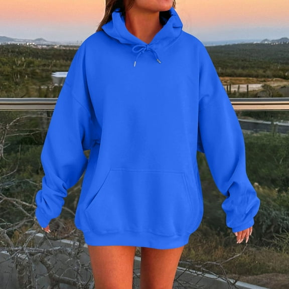 TQWQT Women's Blue Hoodie Oversized Plus Size Hoodies Long Sleeve Drawstring Hoodie Plain Hooded Sweatshirt Y2k Hoodies with Pockets Blue 5XL