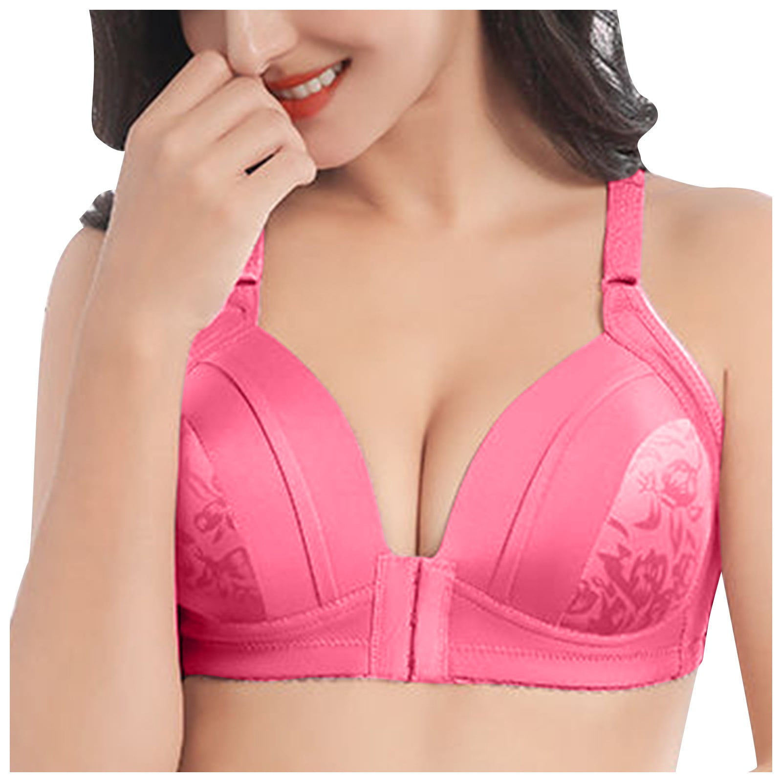 Women's Front Open Bra Padded Underwired Extra Push-Up Bra Pink