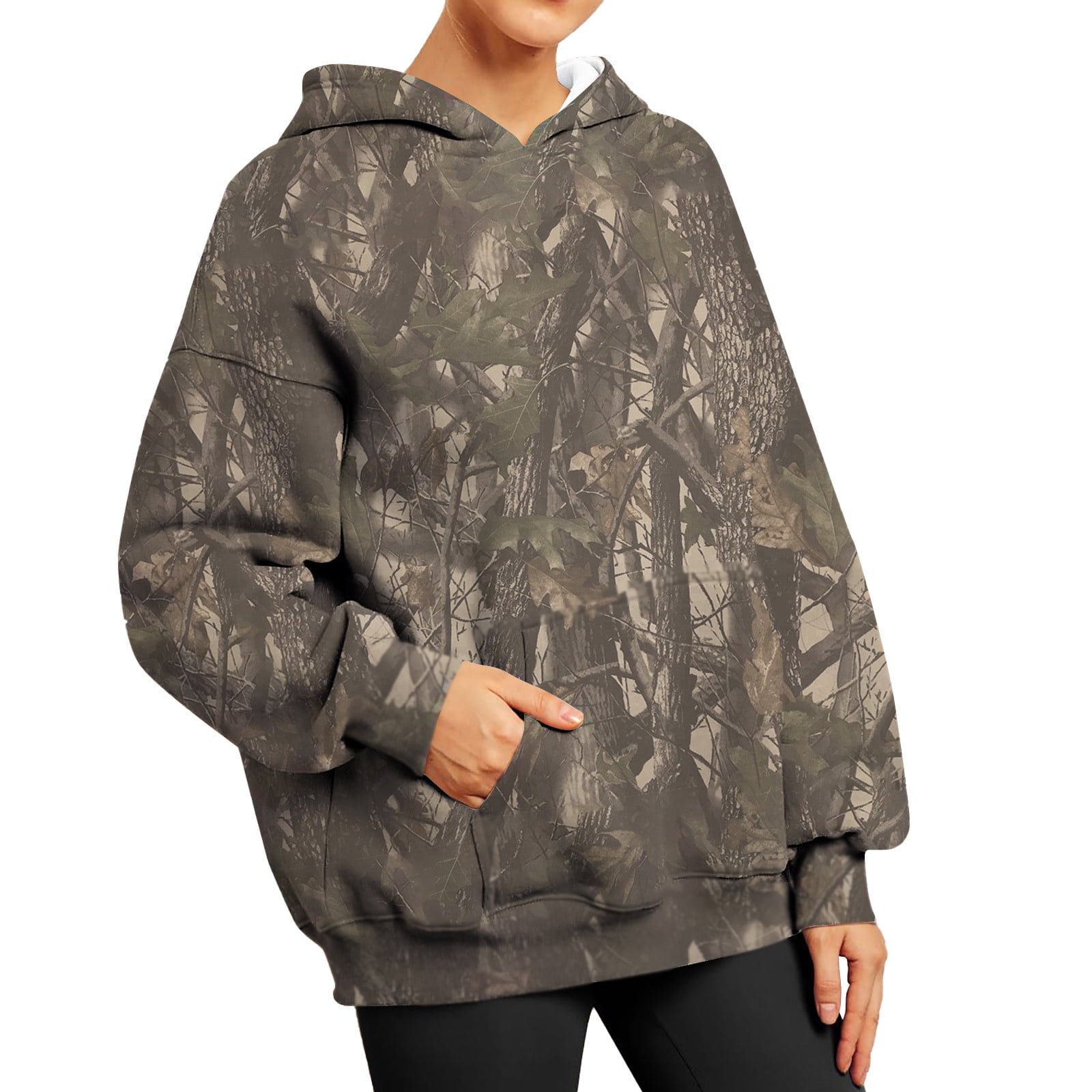 TQWQT Women's Camo Hoodie Maple-Leaf Print Oversized TQWQT Women's Camo Hoodie Maple-Leaf Print Oversized