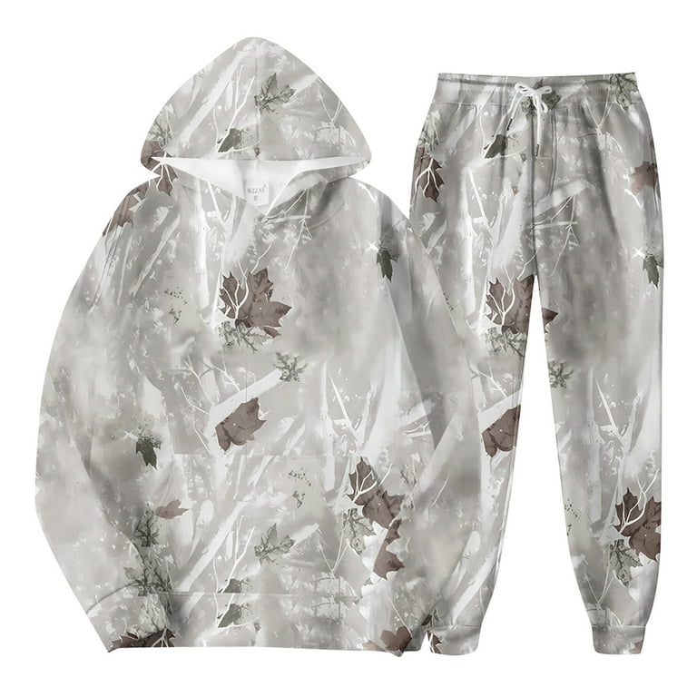 TQWQT Women's Camo Tracksuit 2 Piece Outfits Maple Leaf Print Hoodie  Sweatshirt Oversized Jogger Sweatpants Y2K Sweatsuit Set 