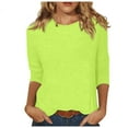 thumbnail image 1 of TQWQT Women's Casual 3/4 Sleeve T-Shirts Round Neck Cute Tunic Tops Basic Tees Blouses Loose Fit Pullover Fluorescent Green 3XL, 1 of 5