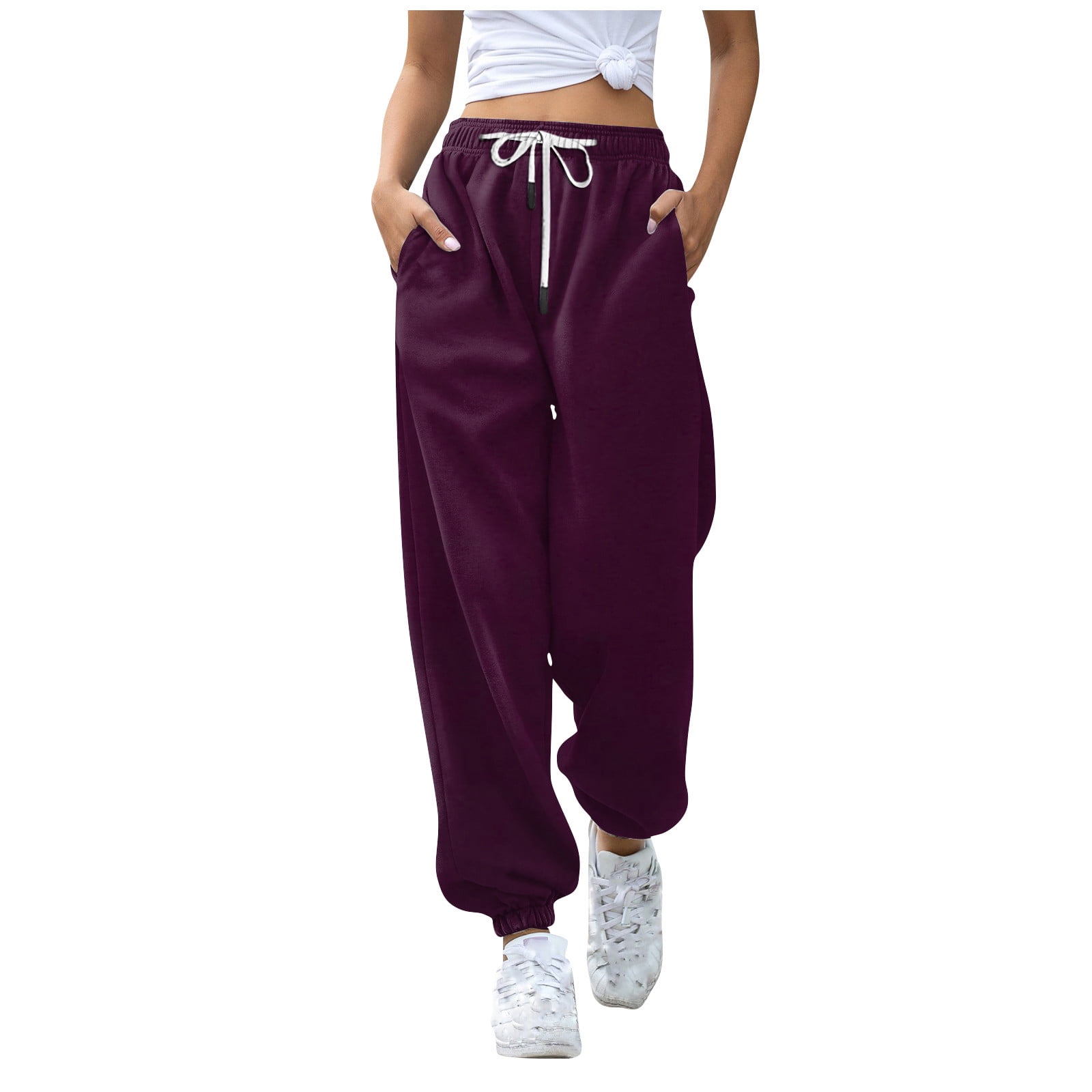 BLVB Womens Fleece Sweatpants Warm Baggy Pants Comfy Fall Winter Joggers  High Waisted Lounge Trousers with Pockets Purple 