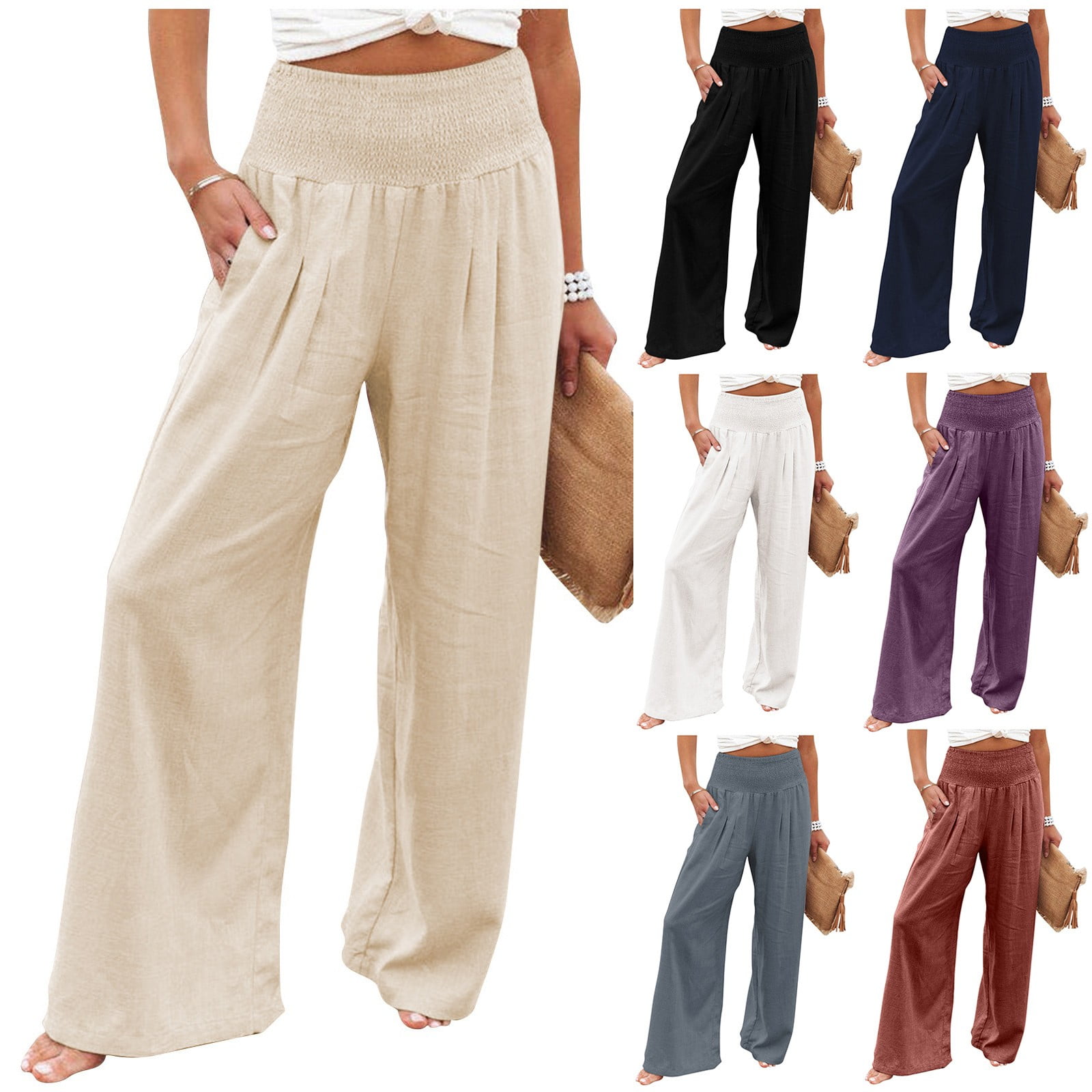 BECLOTH Cotton linen Pants For Women Tightness Trousers Pocket Casual Plus  Size Pants