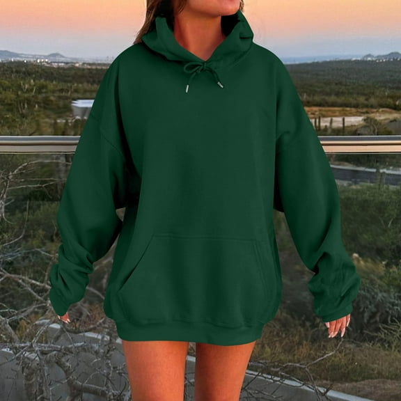 TQWQT Women's Dark Green Hoodie Long Sleeve Fashion Y2k Hoodies Oversized Cute Hooded Sweatshirts Plus Size Pullover Tops with Pockets Dark Green 3XL