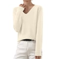 thumbnail image 1 of TQWQT Women's Knit Sweaters Basic Soft Cotton Fall Sweaters Long Sleeve Shirt Casual Lightweight V-Neck Pullover Beige Fall Tops Beige XL, 1 of 5