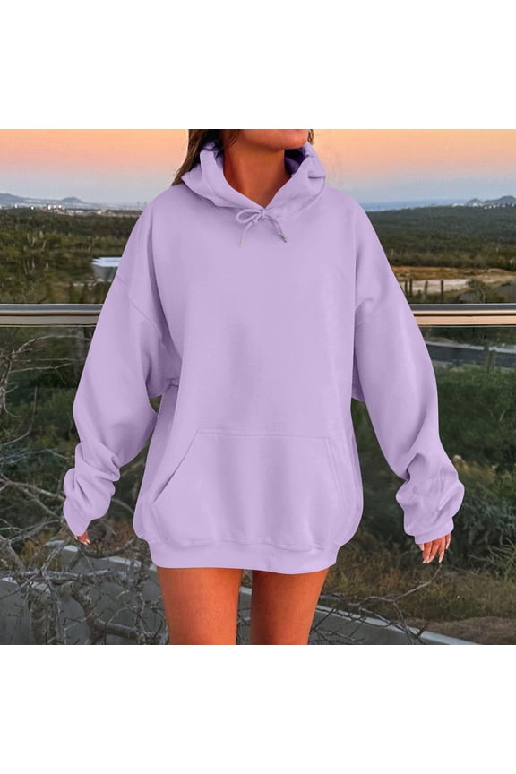TQWQT Women's Light Purple Hoodie Plain Hoodies Pullover Long Sleeve Oversized Sweatshirts Cute Hooded Sweatshirts Y2k Hoodies with Pockets Light Purple M