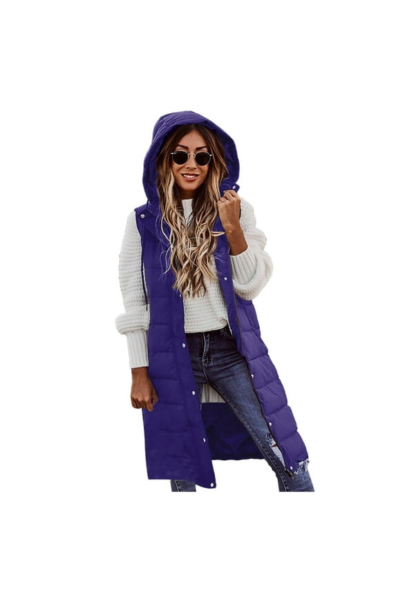 Women's Long Quilted Vest Hooded Maxi Length Sleeveless Puffer Vest Padded Coat Winter Outerwear