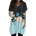 thumbnail image 1 of TQWQT Women's Long Shirts Oversized Tunic Tops Long Shirts for Leggings with Pockets Short Sleeve Plus Size Shirt Summer V Neck T-Shirts Women Clothes, 1 of 5