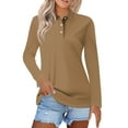 thumbnail image 1 of TQWQT Women's Long Sleeve Polo Shirts Fall Button Down Collared Tops Casual Loose Tees Light Brown M, 1 of 1