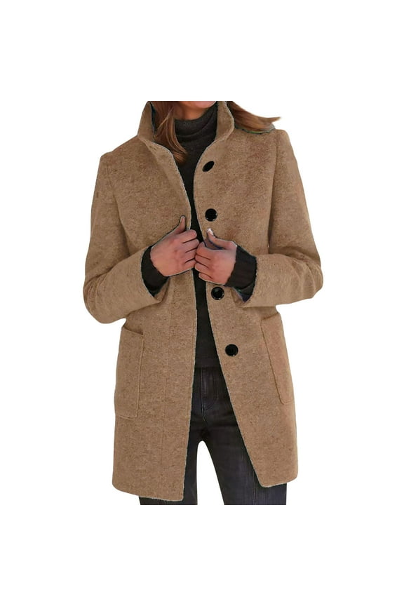 Women's Long Wool Pea Coats Winter Plus Size Black Dress Coat Single Breasted Trench Coat Shawl Collar Peacoat Wool Blend Cape Jacket Camel 2XL