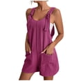 thumbnail image 1 of TQWQT Women's Loose Short Overalls Summer Rompers Casual Knot Front Sleeveless Jumpsuits Adjustable Strap Overalls Short Harem Pants Romper with Pockets,Purple XL, 1 of 5