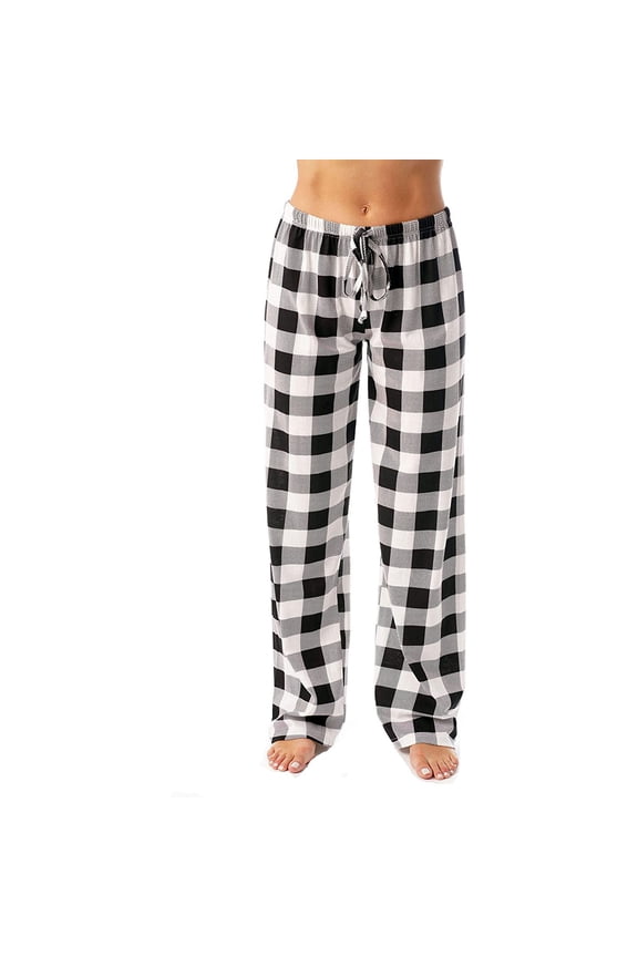 Women's Pajama Bottoms Matching Plaid Pj Pants Comfy Pajama Bottoms Plaid Christmas Flannel Pajamas Cute Fleece Drawstring Sleepwear Black M