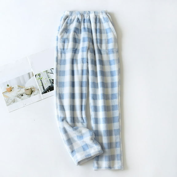 TQWQT Women's Pajama Pants 2024 Lounge Wide Leg Buffalo Plaid Pj Pants Comfy Christmas Pajamas Flannel Drawstring Sleep Pj Bottoms with Pockets Sky Blue S